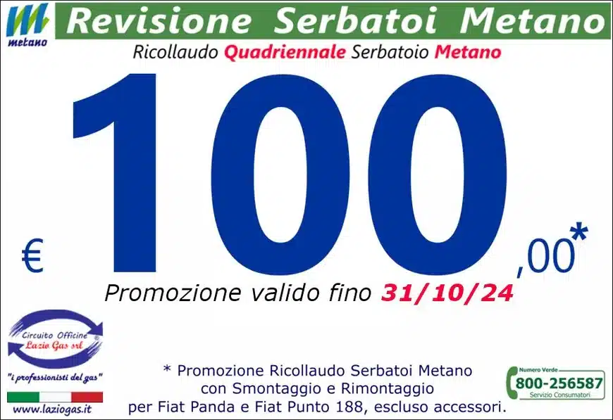 Promozione revisione serbatoi metano a 100 euro