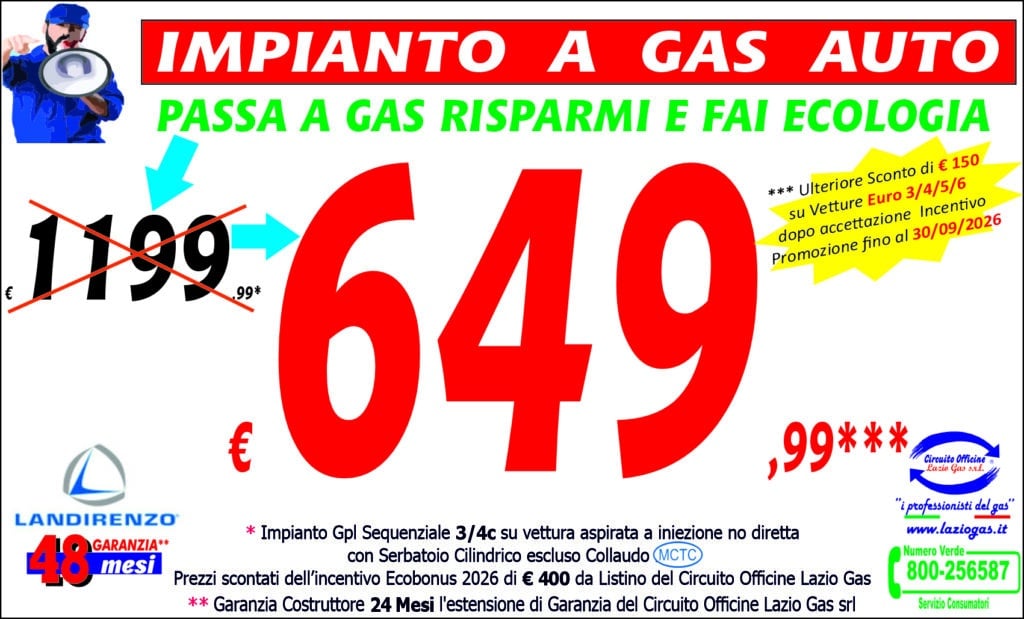 Promozione impianto GPL Landi Renzo a 649,99 euro con 48 mesi di garanzia
